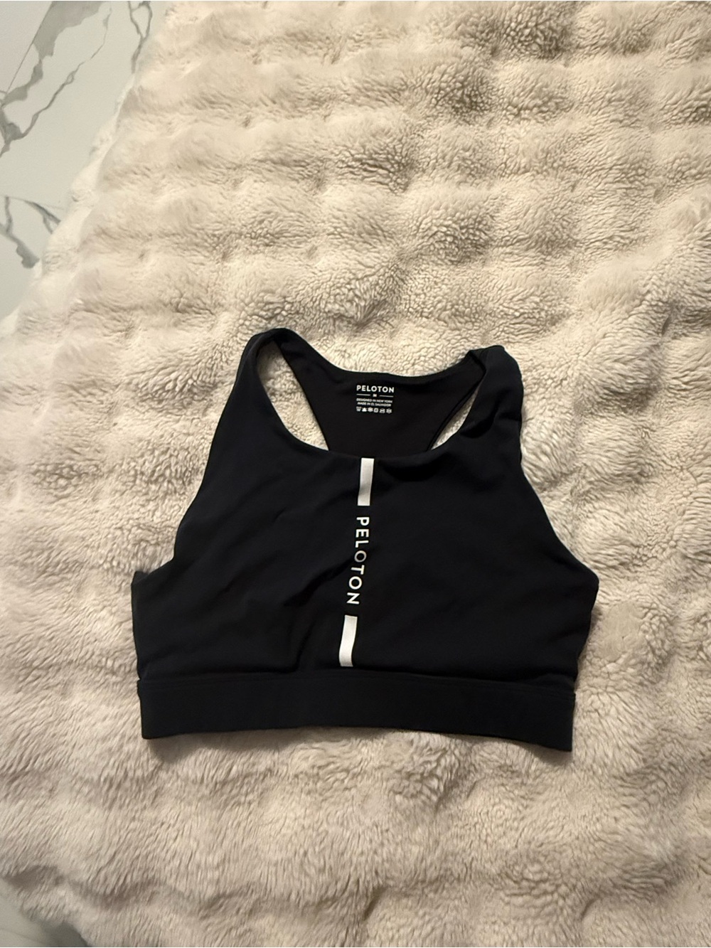 Peloton Black High-Neck Racerback Sports Bra with Center Logo Stripe